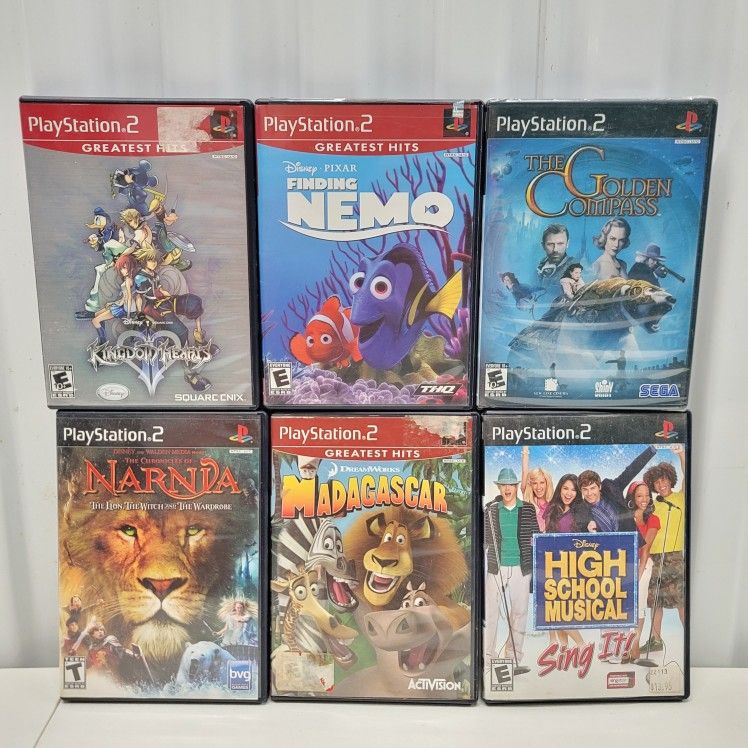 Lot Of 6 Playstation 2 Kids Games: Kingdom Hearts 2, Nemo, Narnia, Madagascar