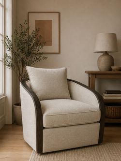 Swivel Accent Chair – LumiSource Gemma – Sand Fabric – Brand New