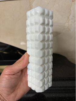 MCM vintage white milk glass block waffle pattern vase 7”T