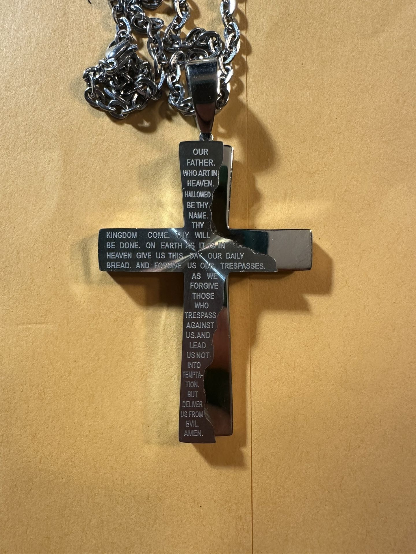 Lord’s Prayer Tablet Cross Pendant Stainless Steel