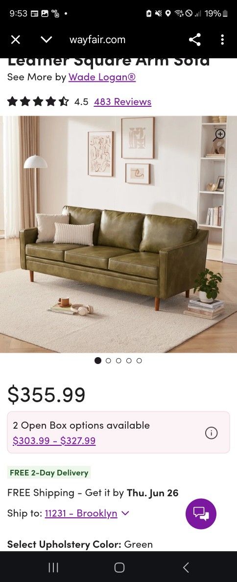 Wayfair Leather Arm Sofa Couch