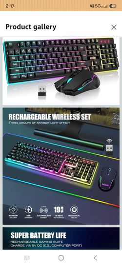 RedThunder K10 Wireless Gaming Keyboard and Mouse Combo, LED Backlit Rechargeable 3800mAh Battery, Mechanical Feel Anti-ghosting Keyboard + 7D 3200DPI