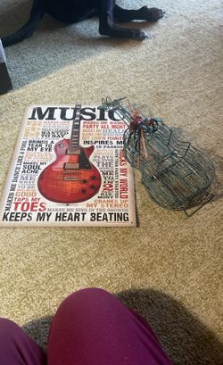 Rock N Roll Metal Sign 16”x13” Metal Guitar 17”x6”. 