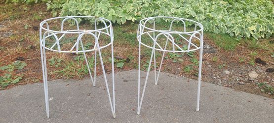 2 white Metal Plant Stands
