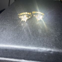 Gold Filled SOLID 925 silver AAA CZ star huggies