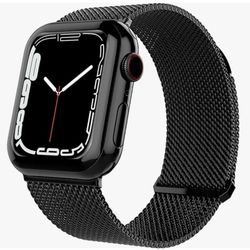 Expandable Watch Band Compatible with 42/44/45 mm Apple Watch Series - Magnetic Closure - Stainless Steel Mesh Loop Comfort Fit Strap for Women and Me