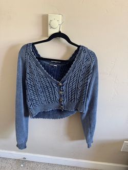 Blue Washed Cropped Cardigan
