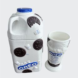 Rare Vintage Oreo Cookie Milk Jug Cookie Jar Got Milk? With Oreo Milkshake cup