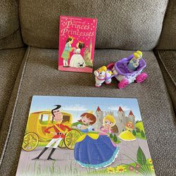 Princess puzzle, toy figures and book toy bundle