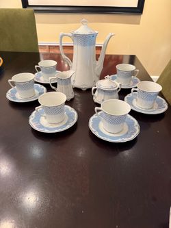 Hutschenreuther “Estelle” Blue Porcelain Coffee Set — 15 Pieces, Never Used