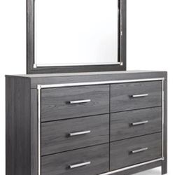 Gray Storage Dresser with Mirror - 6 Storage Drawers