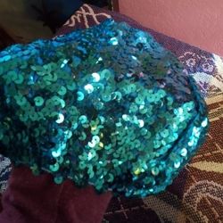 Flapper Beanie Hat Women's Turquoise Sequin