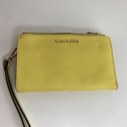 New Michael Kors Jet Set Travel Double Zip Wallet Leather Phone Yellow