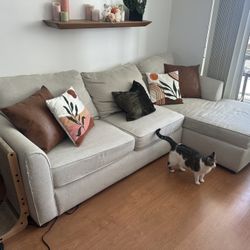 Linen Color Pull Out Couch w/ Chaise