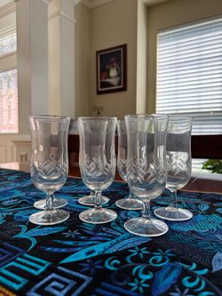 Set of 6 Crystal Cut Stemmed Glasses