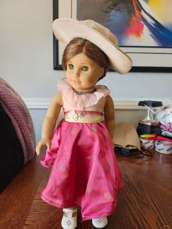 American Girl Rebecca Rubin 18" Doll Green Hazel Eyes Pink Dress Hat Necklace