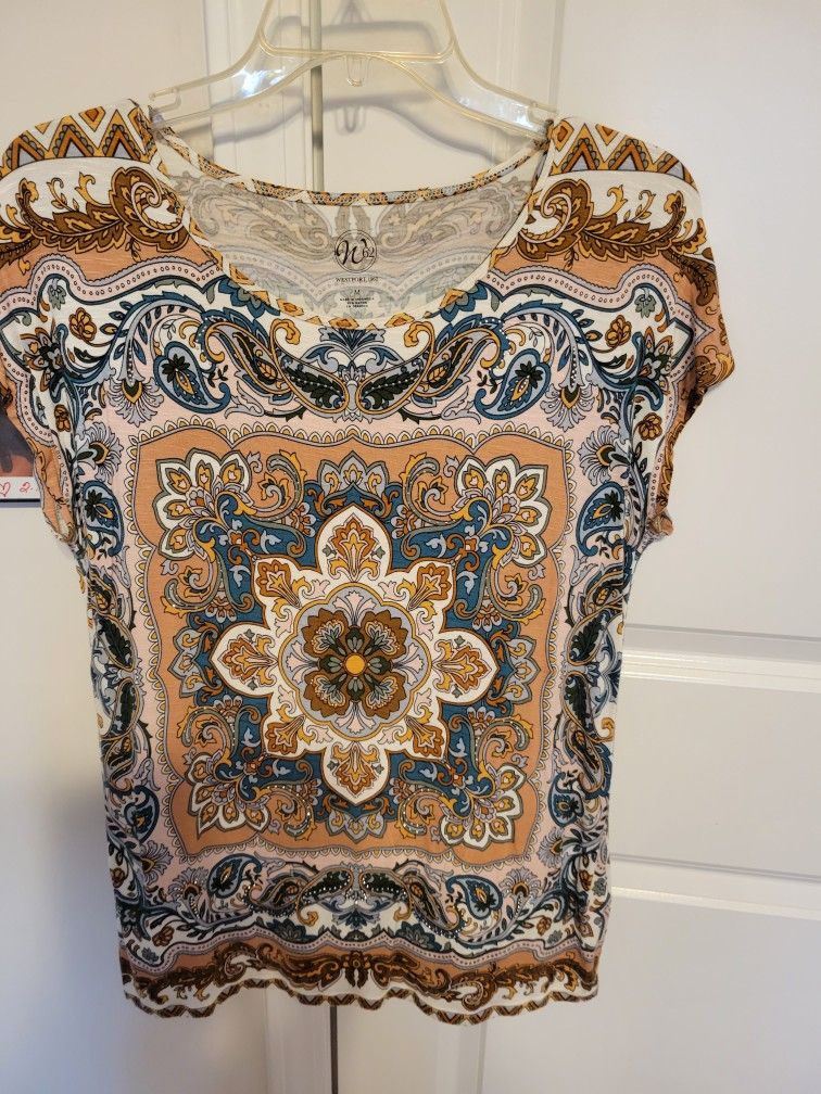 Printed Blouse By WESTPORT (M) Short Sleeves