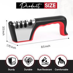 4-in-1 Knife Sharpener, Sturdy Manual Knife Sharpeners for Kitchen Knives, Professional Ergonomic Knife Sharpening Kit with 4 Stage Sharpening Slots, 