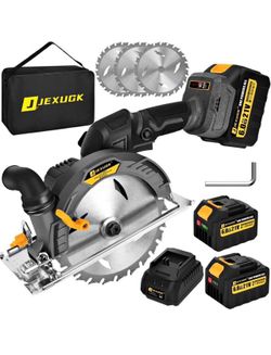 JEXUGK 6-1/2" Circular Saw, Cordless Sierra Circular Inalambrica with 2 x 6.0AH Battery,