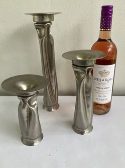 Thomas Roy Markusen, Set of 3 Brutalist Nickel Vessels or Candleholders, #106d, Signed