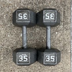 35lb Cast Iron Hex dumbbell set dumbbells 35 lb lbs 35lbs Weight Weights 70lbs total Workout Weightlifting