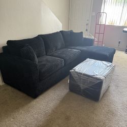 Brand New Black Corduroy Sectional With Free Ottoman (happy Customer) 