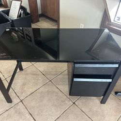 Glass Top Desk With 2 Drawers