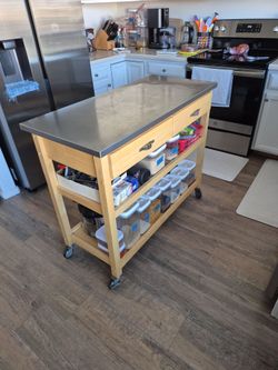 Rolling Kitchen Island Cart with Stainless Steel Top