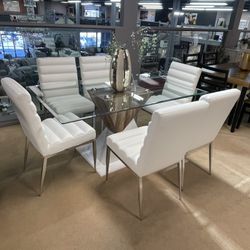 Bima & Cilegon White Dining Room Set / 7pc