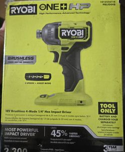 Ryobi one+ hp 18v brushless 4 mode 1/4"he'd impact driver to only