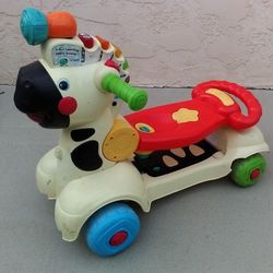 Colorful Zebra Shaped Push Walker / Ride-On Scooter Can Be Switched Over Easily, No Lights or Sound, Functional with Minor Cracks on the Plastic Body
