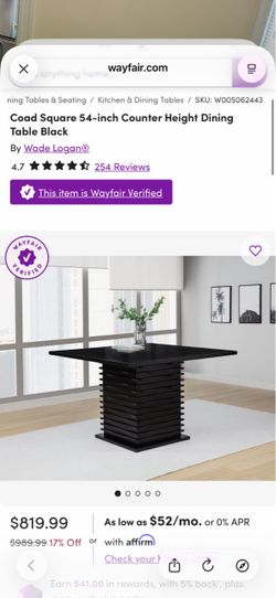 Wade Logan Coad Square Counter Height Dining Table Black