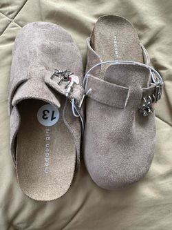 taupe suede clogs are the Madden Girl Prim .size 13