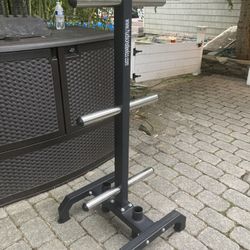 Hudson Steel Vertical Plate Tree Rack With 2 Barbell Holders - Brand  New