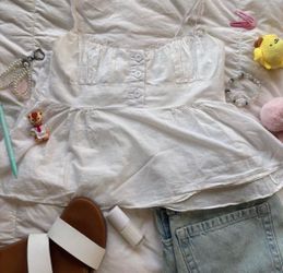 Short White babydoll top with lace trim