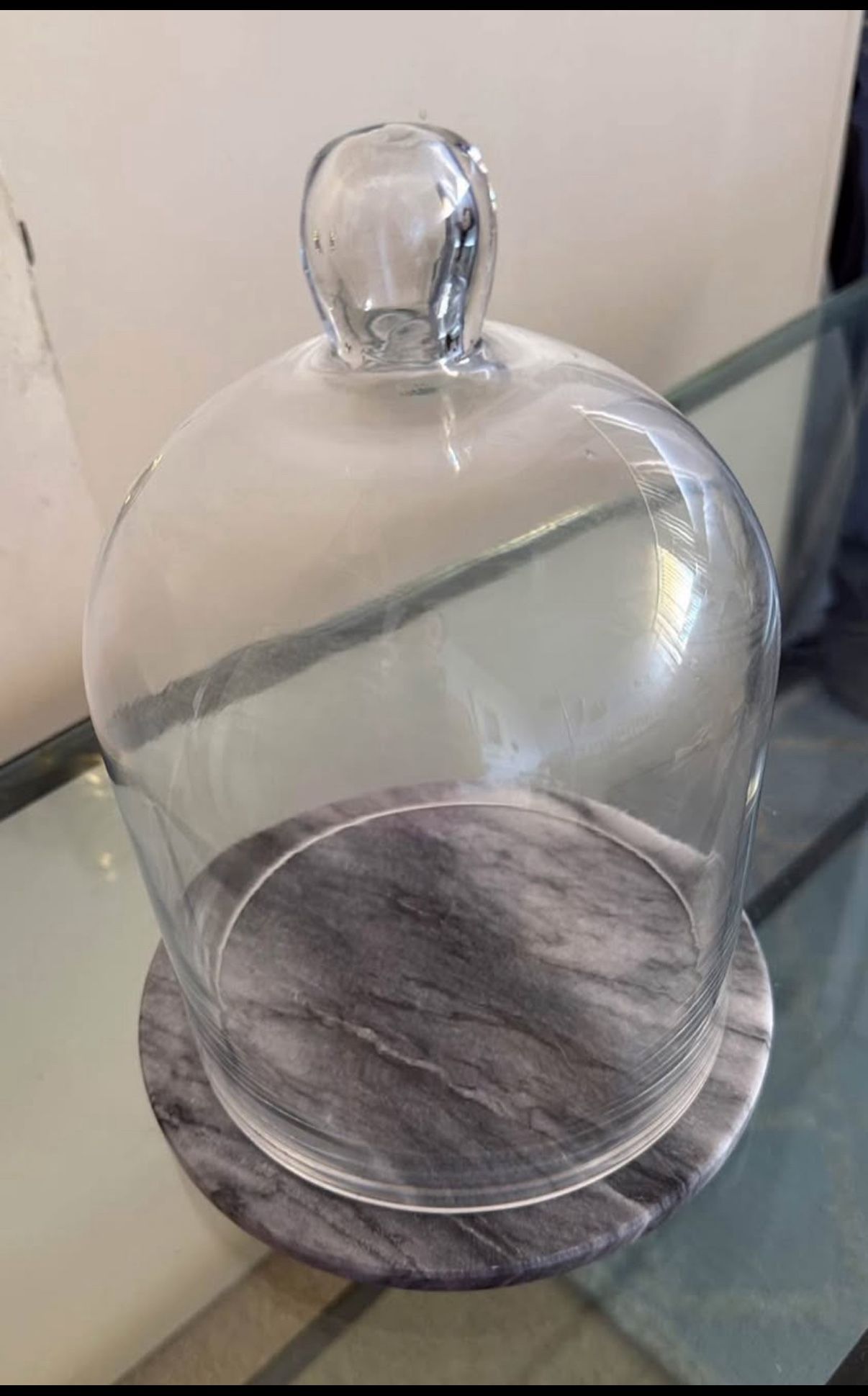 Modern decorative cloche (glass with grey marble base)