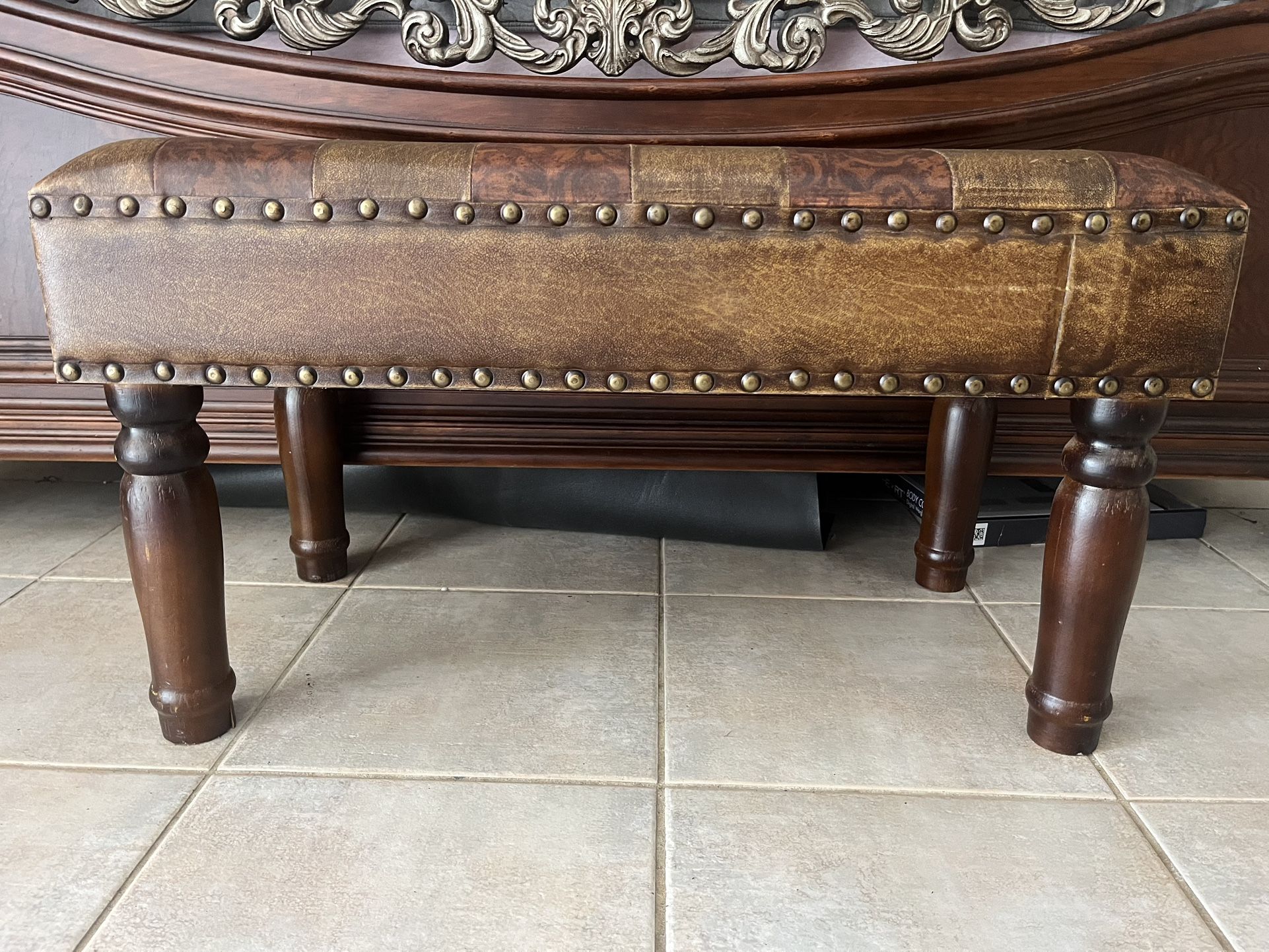 Leather Foot Stool Ottoman Bench