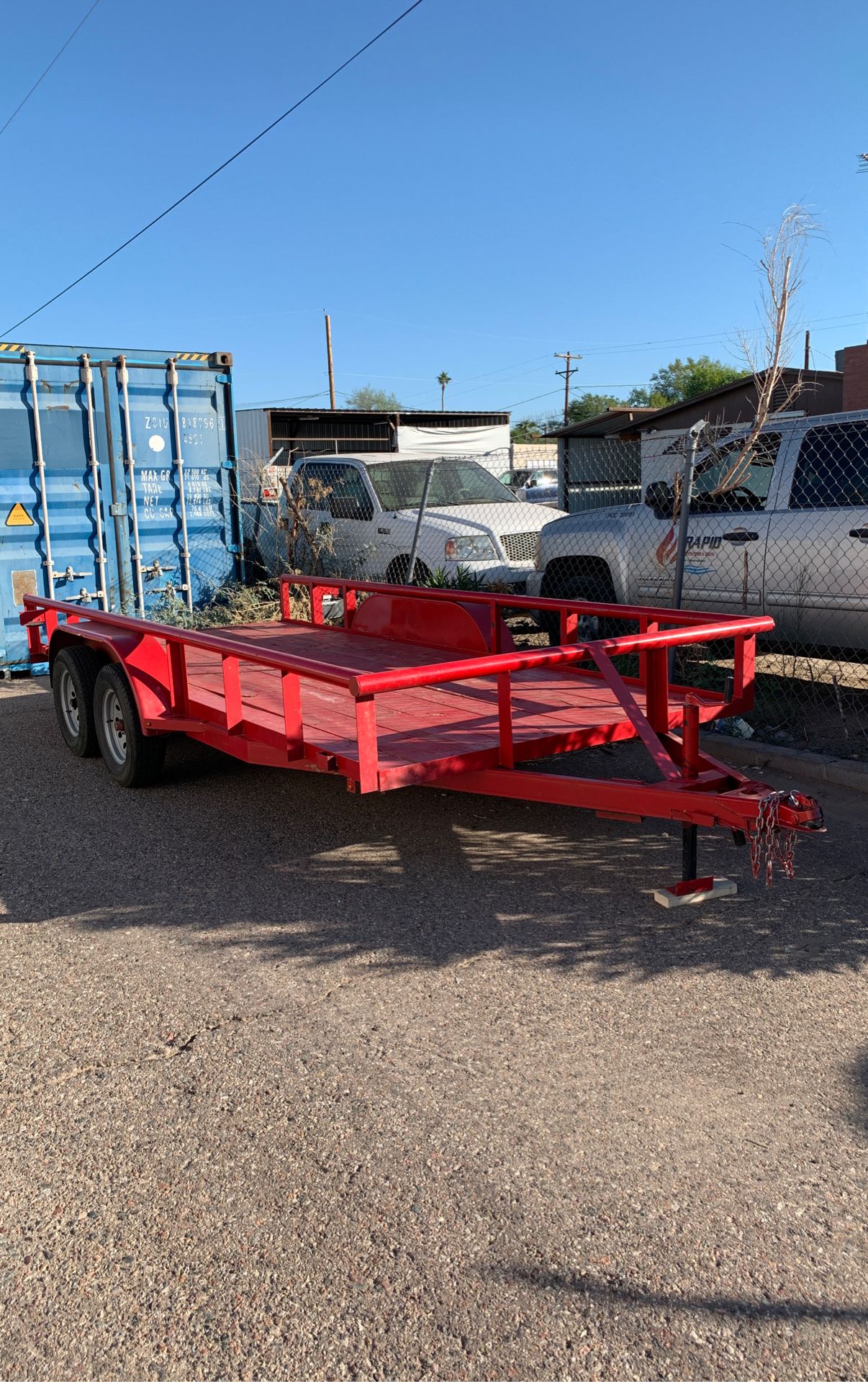 16’ trailer with dual 3500# axels and trailer brakes. Almost new