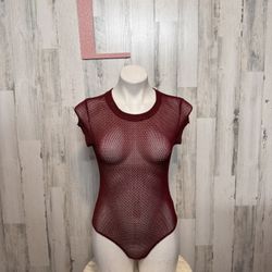 Sheer maroon with a gold shimmer bodysuit size large