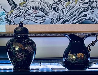 Cobalt Blue Ginger Jar & matching Pitcher with under plate