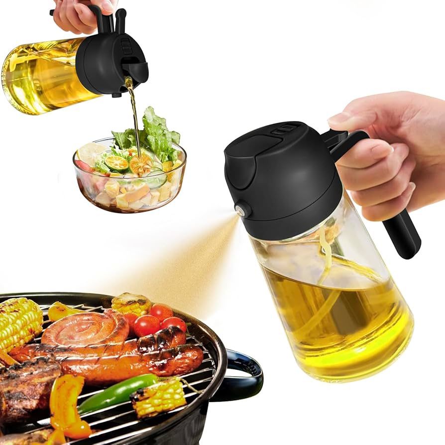 YARRAMATE Oil Sprayer for Cooking, 2 in 1 Olive Oil Dispenser Bottle for Kitchen, 16oz/470ml Premium Glass Oil Bottle, Food-grade Oil Mister for Air F