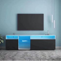 LED Entertainment Center for 75/80/85 Inch TV, Modern Large TV Stand with LED Lights, Extra Long Med
