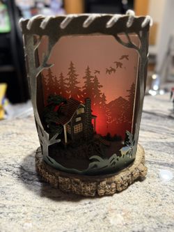 Rustic Cabin Lake Pond Shadowbox Night Light Accent Lamp Camping Fishing Diorama
