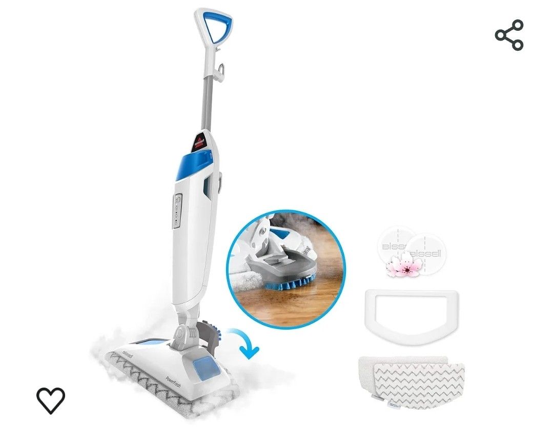 Bissell Power Fresh Steam Mop with Natural Sanitization, Floor Steamer, Tile Cleaner, and Hard Wood Floor Cleaner with Flip-Down Easy Scrubber, 1940A