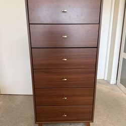 Tall Cherry Wood Dresser Brass Hardware 