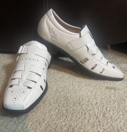 Stacy Adams White Leather Fisherman Sandals Men's 10M Adjustable Strap