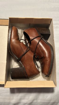 Charles David VTG Long Lace 3.5” High Thick Heel Size 7.5” Brown Shoes