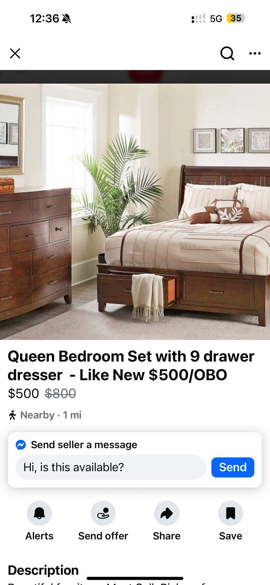 Queen Sleigh Bed With Storage And 9 Drawer Dresser FREE DELIVERY