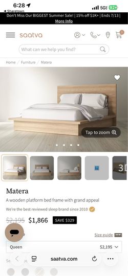 Saatva Matera Natural Oak Queen Bed Frame