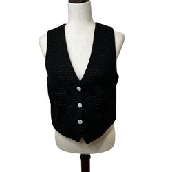 NEW Jason Wu V-neck  3 Button Black Tweed Metallic Vest Women’s Sz Medium NWT